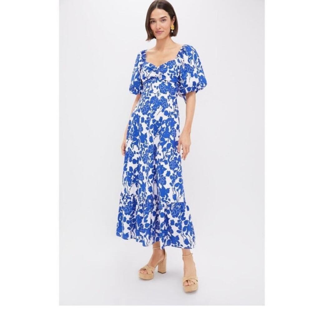 Tuckernuck Hyacinth House Women’s Small Blue Floral Seaport Midi Dress Feminine